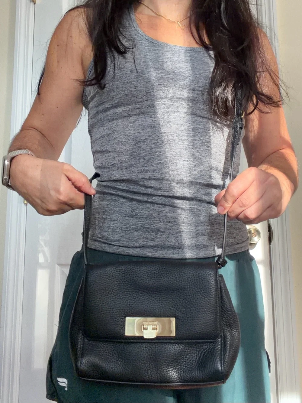 Michael Kors Black Pebbled Leather Crossbody with Gold Hardware